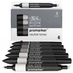 Winsor & Newton Promarker Graphic Drawing Set of 6 Markers Neutral Tones